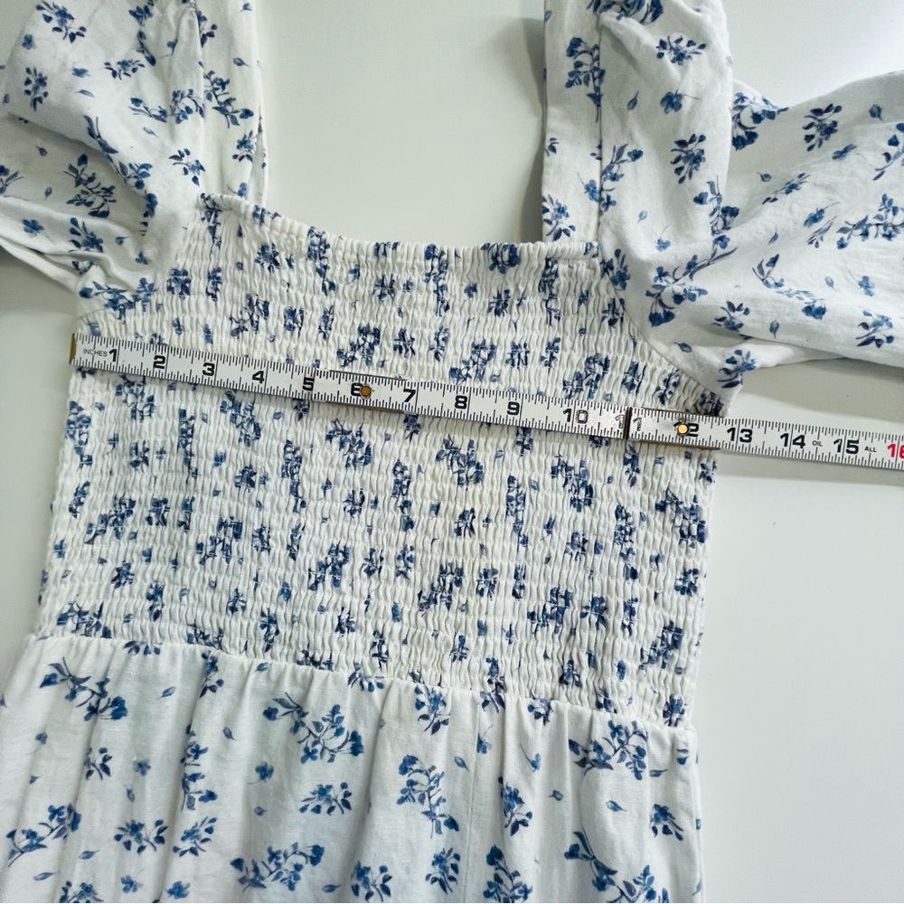 House of Harlow Dress Smocked White Floral Linen Midi Cottagecore Size XS - Picture 8 of 11